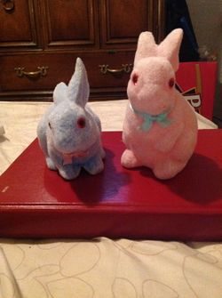 Vintage flocked velveteen bunny banks