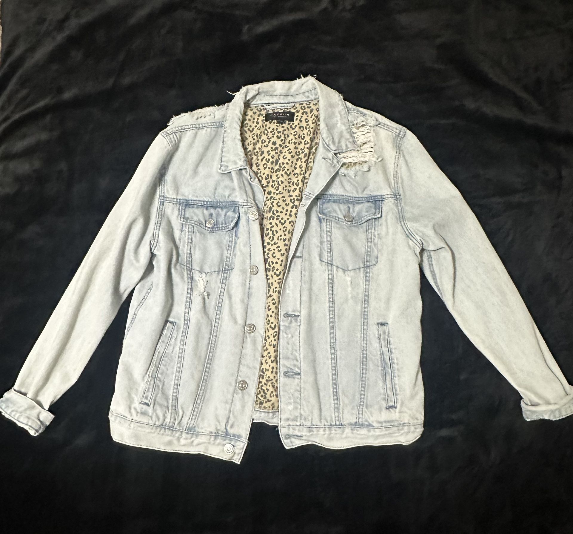 Denim Jacket With Cheetah Print Inside Size Large