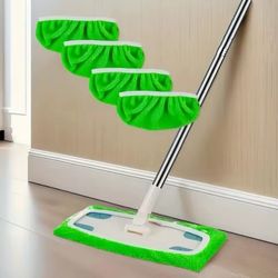 🫧🫧🫧4-Piece Reusable Microfiber Mop Cloth Set – Green/White/Gray – Washable Pads for Hardwood & Tile Floors🫧🫧🫧