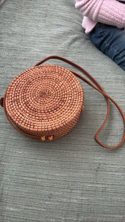 traditional handwoven Balinese round rattan crossbody bag