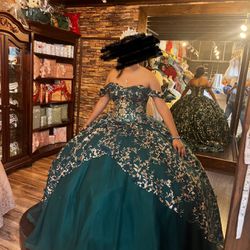 Quinceañera Dress/ Sweet 16 - Green With Gold 