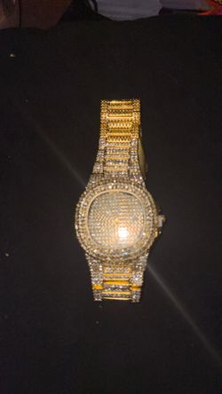 Gold rhinestone diamond hip hop watch