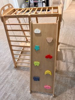 Kids Indoor Wooden Climbing Gym with Rock Wall
