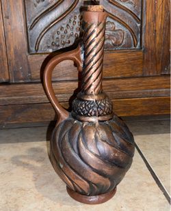 Vintage Copper-Toned Ceramic Decanter with Cork Stopper 10”