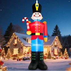 12 FT Tall Nutcracker Inflatable Christmas Decorations Outdoor Candy Cane, Built-in LED Lights Large Funny Soldier Xmas Blow Up Yard Decoration for Wi