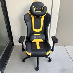 New In Box ECLIFE Gaming Gamer Game Office Computer Chair With Massaging Lumbar Pillow Black With Yellow Accent Furniture 