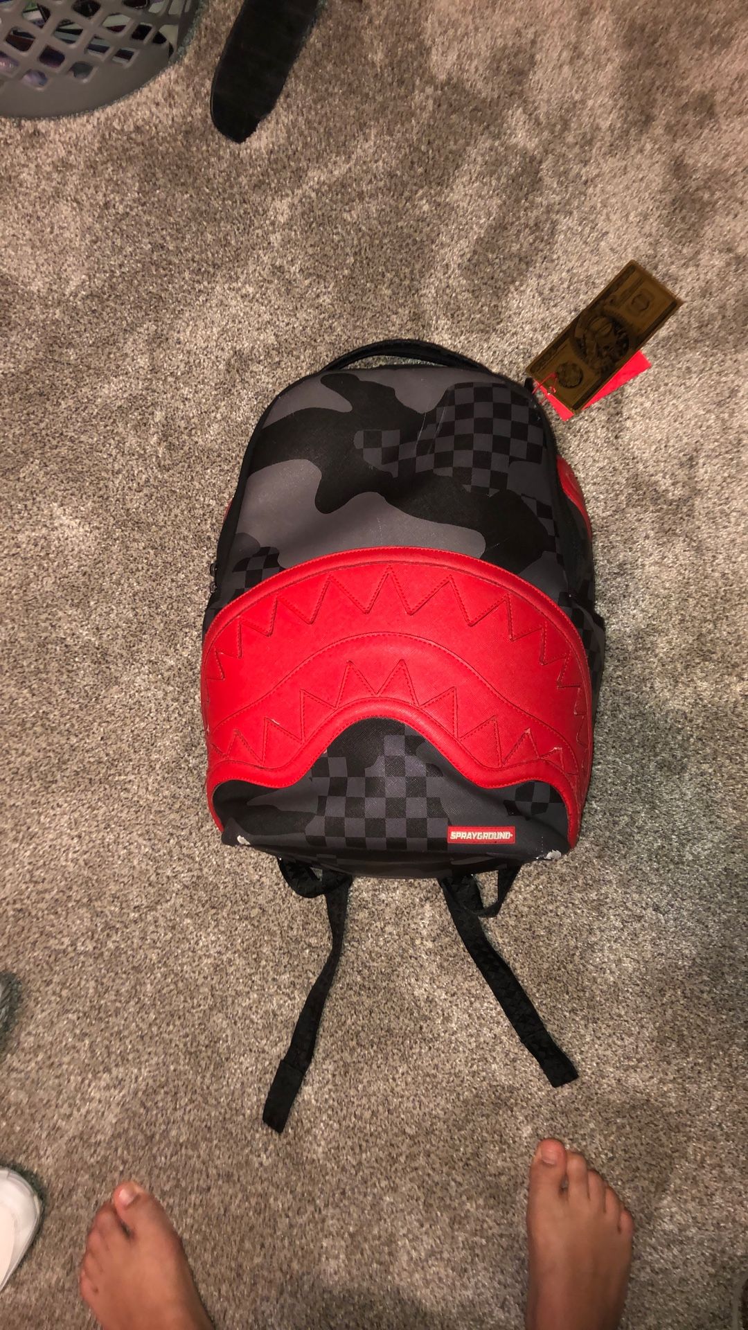 Red camo sprayground backpack (with tag)