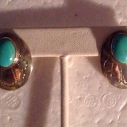 Sterling & Turquoise Pierced Earrings-New.