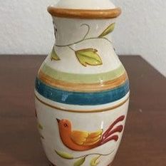 Fitz & Floyd Floral 6”T Bird Ceramic Vase W/ LID RARE Showroom Sample Raised Decor 