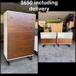 Mid-Century Modern Dresser & Nightstand Set – $650 Delivered