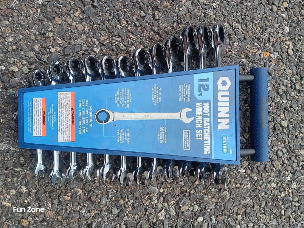 QUINN 100 Tooth Metric Ratcheting Combination Wrench Set, 12-Piece