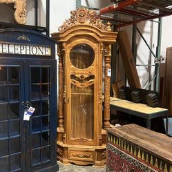 Solid Teak Hand-carved Corner Clock Display 
