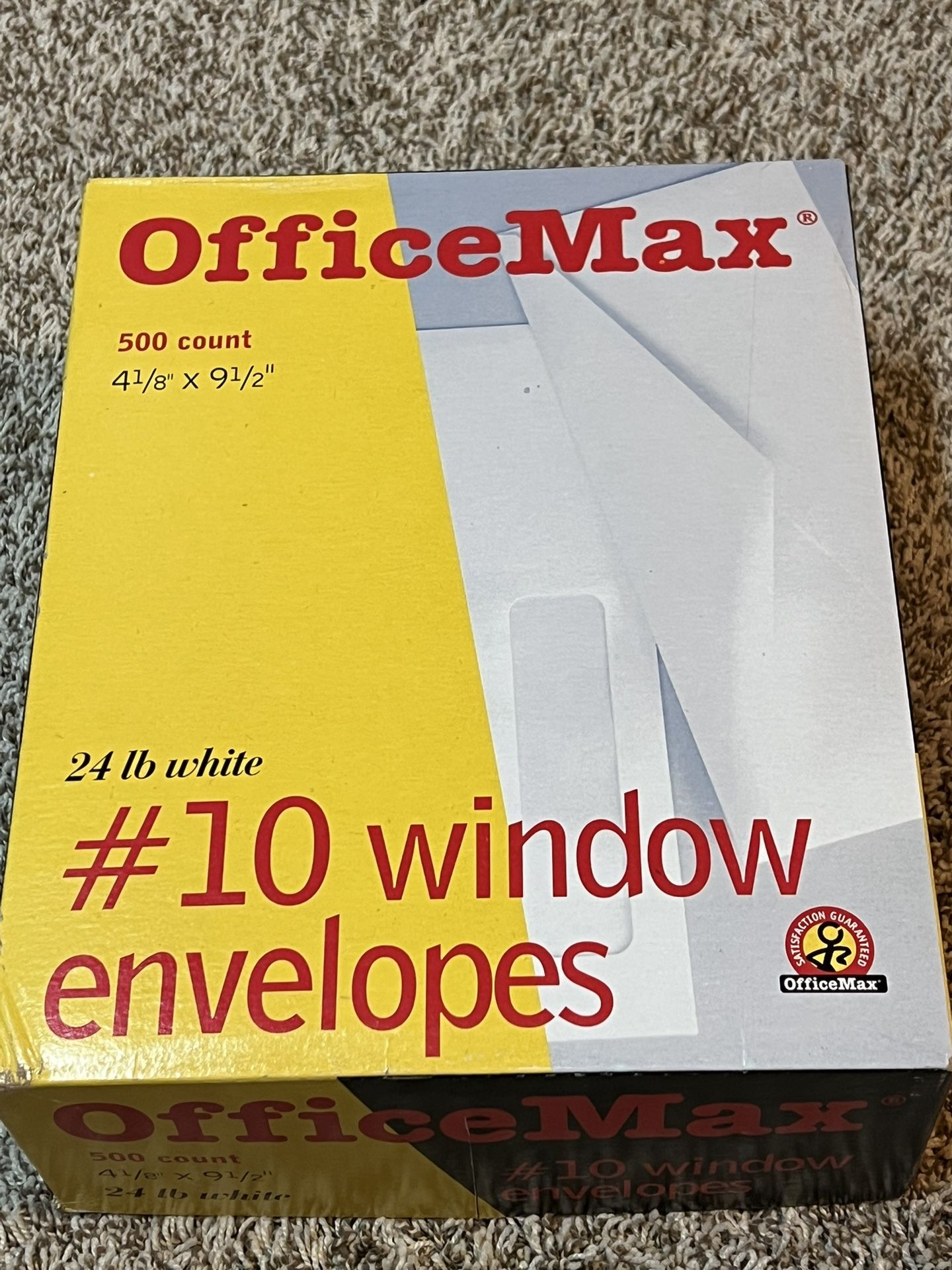 Office Max 24 lb White #10 Window Envelopes - 500 Count Box