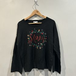 New York & Company “Merry” Holiday Lights Sweater Black XL