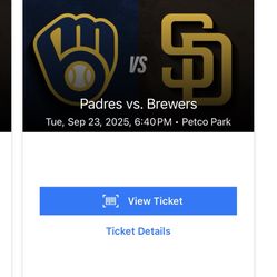 Padres Tickets Vs Milwaukee Brewers Tuesday 9/23 Two Seats On The Aisle