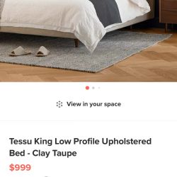 King Upholstered Bed Frame Low Profile Clay Taupe- Article Tessu -NEW