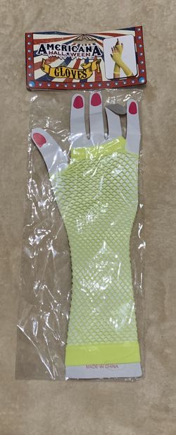Yellow fishnet gloves