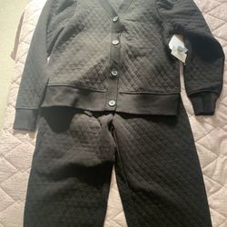 Womens Small Black 2 Piece Quilted Drawstring Pants And Puff Sleeve Top 