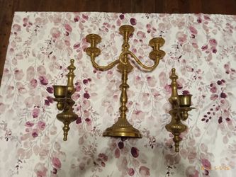 Antique Brass candle set.  Measurements are shown in the pictures.