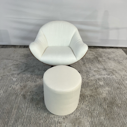( Delivery Available ) Castlery Arden Cream White Swivel chair and Ottoman
