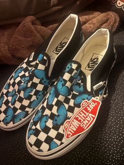 New Vans Classic Slip-On Shoes – Blue Butterfly Checkerboard