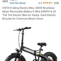 Electric Bike for Adults Foldable 20 x 4.0 Fat Tire Electric Bicycle Removable Battery  Up to  25 Mph ,7 Speed Lockable Suspension   