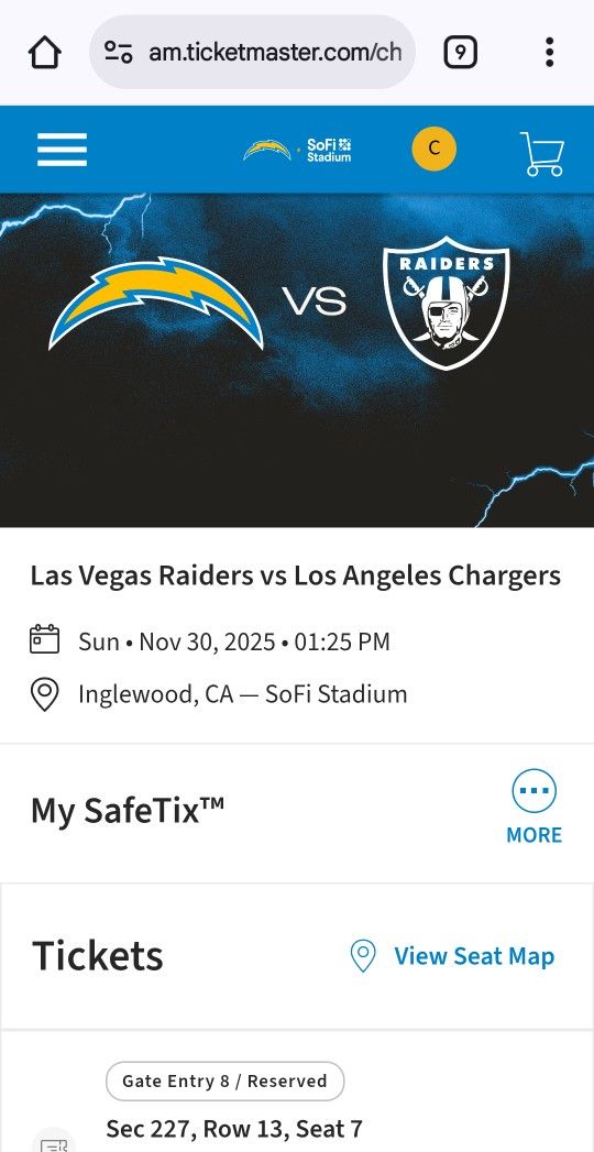6 Chargers Vs Raiders Tickets