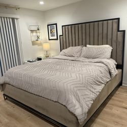 Sophisticated King Bed Frame with Statement Headboard Including Mattress 