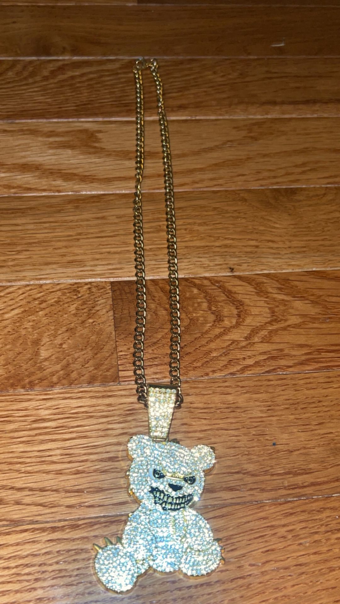 Gold Chain With Iced Out Bear Pendant