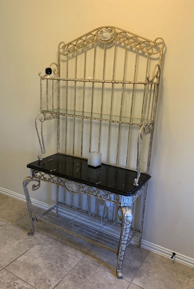 Wrought Iron & Marble Bakers Rack