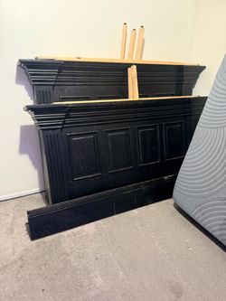 Queen black distressed bed frame