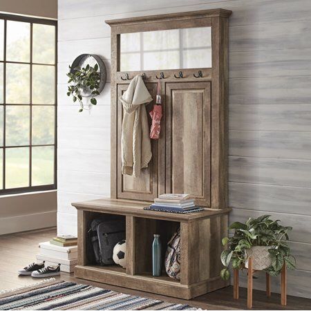 Better Homes & Gardens Crossmill Hall Tree Bench, Weathered Finish A4-9525