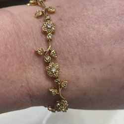 Bridal Fashion Flowers Clear Rhinestone Gold Bracelet