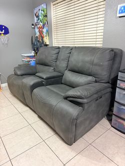 Gray Power Reclining Loveseat with Console