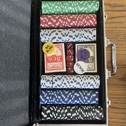 Poker Set w/ Chips, Dice, two sets of cards, and case.