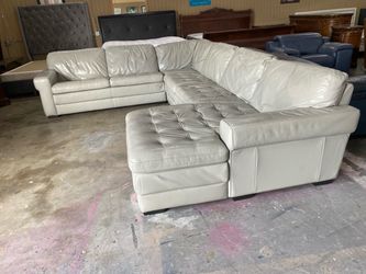 Biege  Leather L-Shaped Sectional Sofa