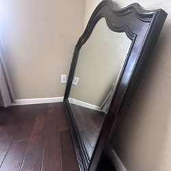 Large Decorative Wall Mirror – Dark Wood Frame – Used