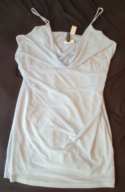 Divided Light Blue Cowl-Neck Slip Dress