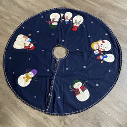 Blue 52" Wool Rayon Snowman Christmas Tree Skirt