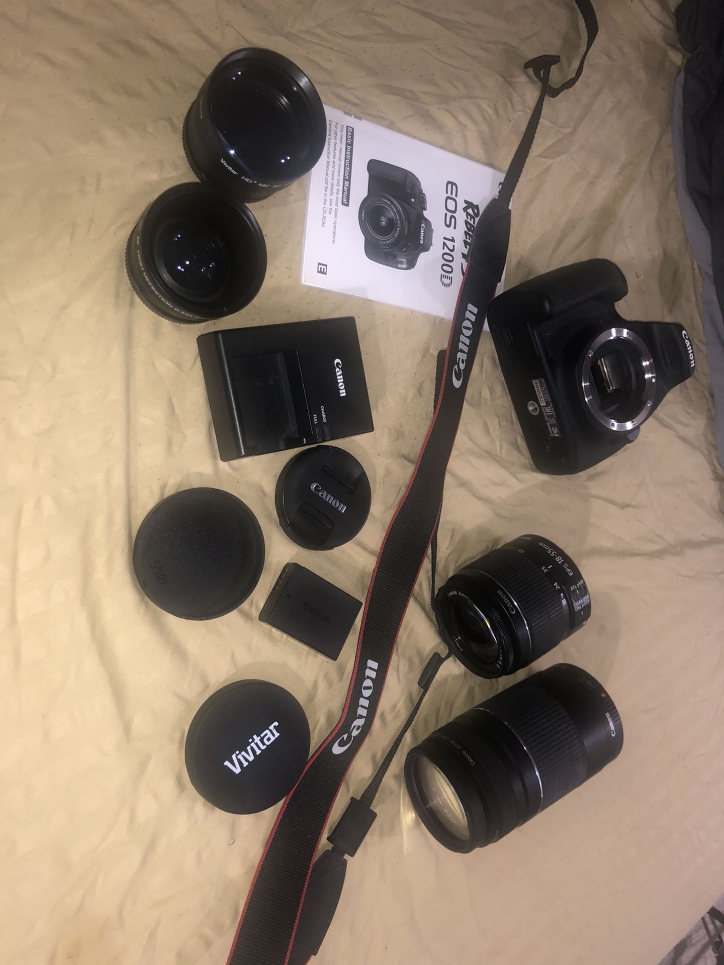 Canon Rebel T5 w two lenses(18-55mm and 75-300mm) and other accessories