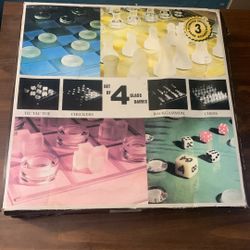 Set Of 4 Glass Games (tic Tac Toe, Checkers, Backgammon, Chess)