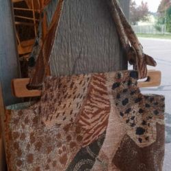 Vintage Animal Print Handbag/Purse With Wood Handle 
