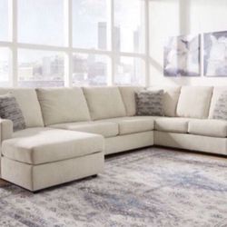 New Best Selling Linen Or Gray Large 3pc Sectional Sofa Couch 