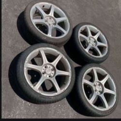 4 — 205/45r17 4x100 4x3.94 Stock Enkei Scion Xa Xb Ia Echo Miata Civic  Fit Corolla Wheels Rims Good 90% Treads Tires!!!!!!