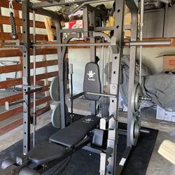 Vesta Fitness Smith Machine 1001 w/Bench Attachment | 230lb Bumpers Olympic Weights | 7ft Olympic Bar | Fitness | Gym Equipment | FREE DELIVERY 🚚 