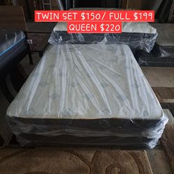 MATTRESS AND BOX SPRING. TWIN $160/ FULL $199/QUEEN $220