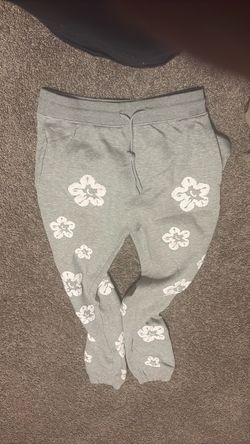 Gray Floral Print Jogger Sweatpants denium