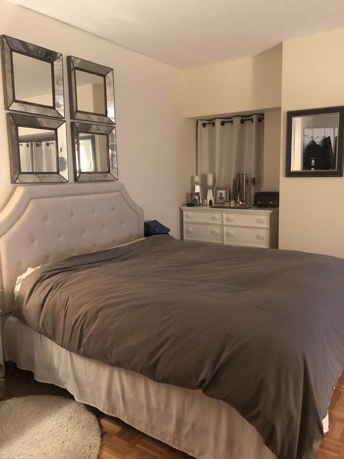 Queen Upholstered Headboard & Boxspring