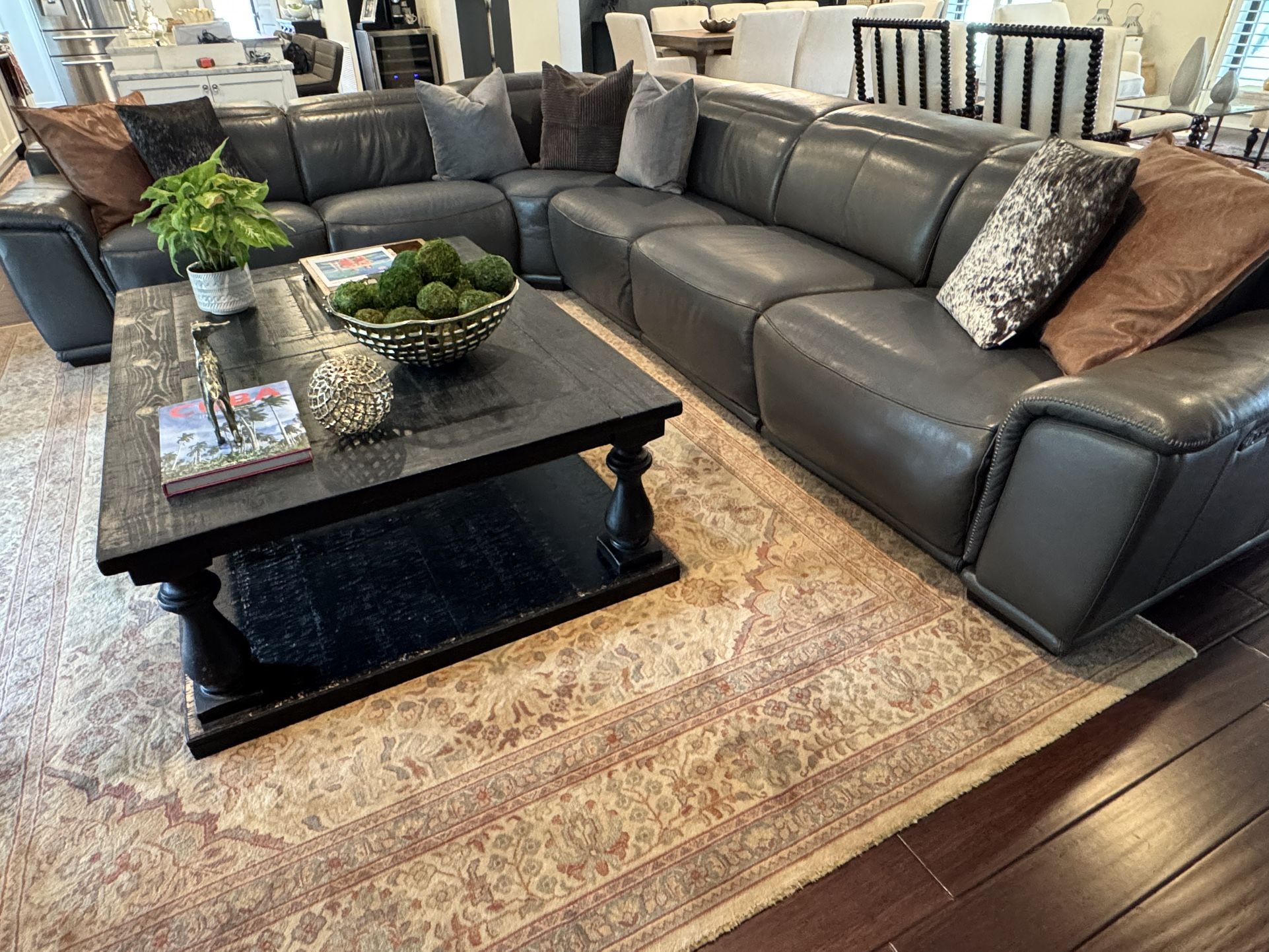 Charcoal Grey Leather sectional With 3 Recliners 