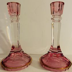 Lead Crystal amethyst Gold Candle Holders Italy